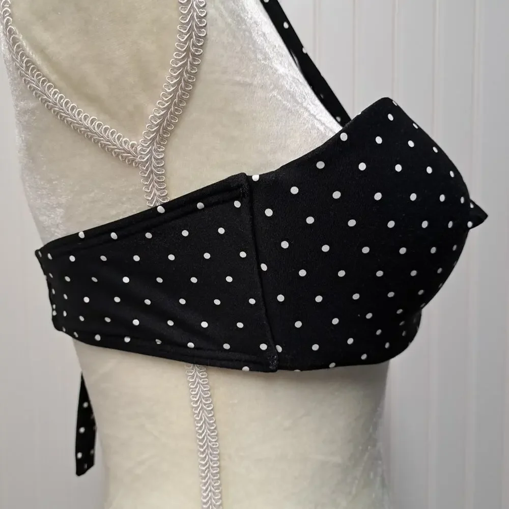 Coco Reef Bikini Swim Top Womens 36/38 C Black White Polka Dot Halter Underwire